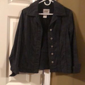 Black with gray print on lighter weight denim